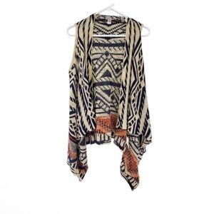 Xhilaration Black Cream Geometric Cardigan Boho Southwest Open Draped Vest M/L
